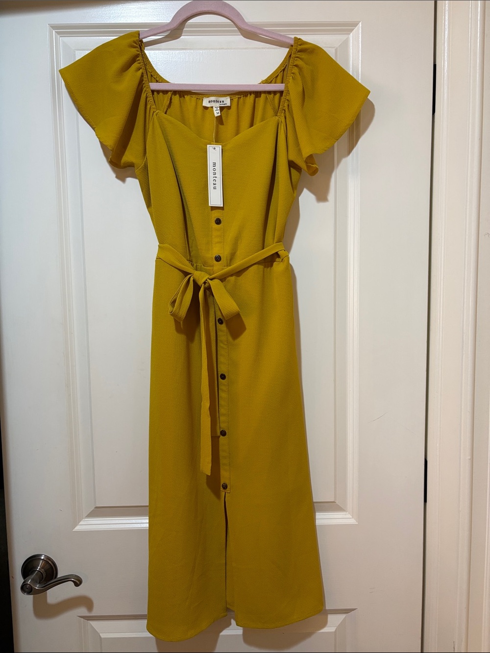 Monteau LA Mustard yellow soft flowy Midi Dress size medium